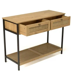 Console d'entrée bois - métal avec tiroirs cannage ALCUDIA