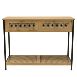 Console d'entrée bois - métal avec tiroirs cannage ALCUDIA