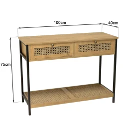 Console d'entrée bois - métal avec tiroirs cannage ALCUDIA