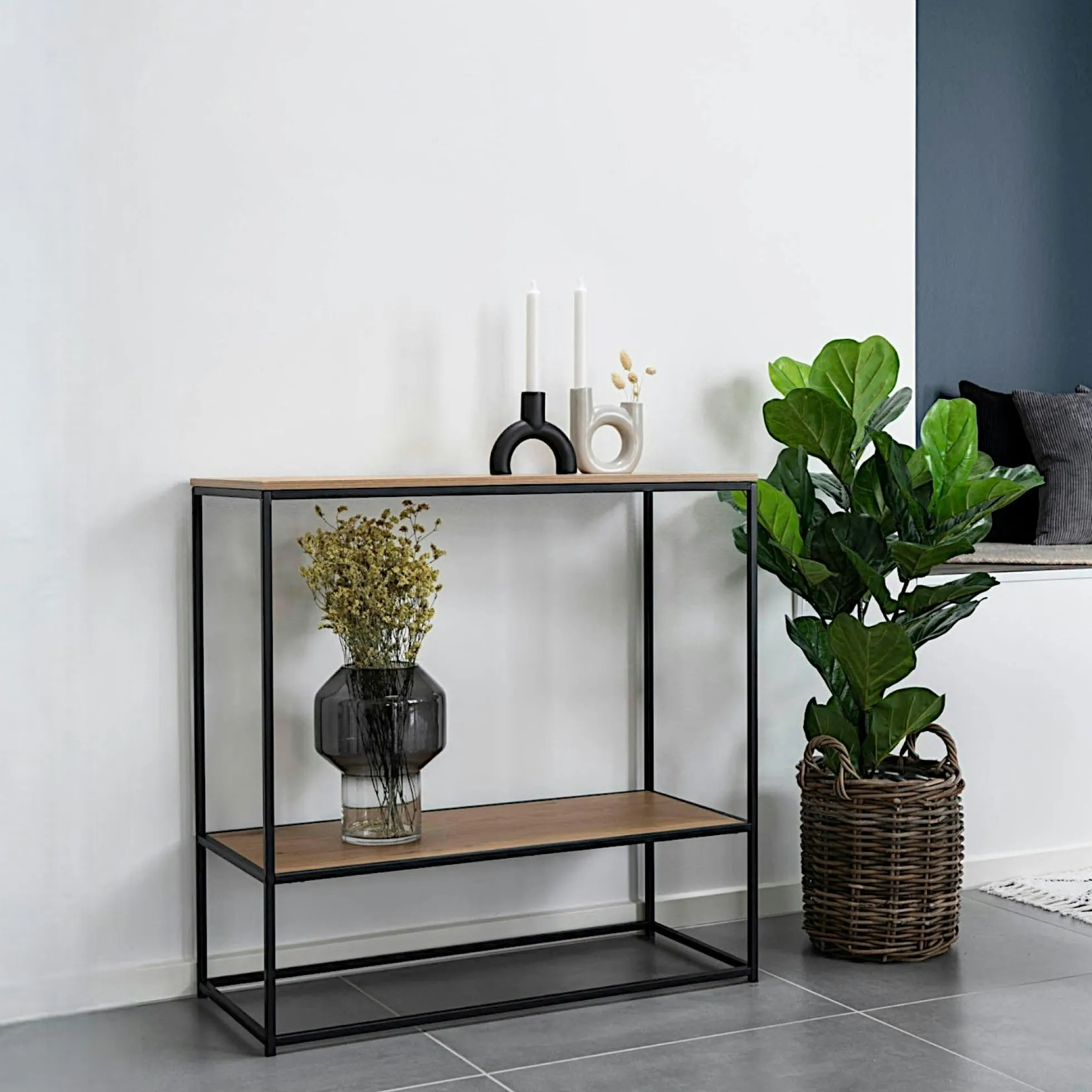 Console d'entrée double plateau effet bois clair VARDE