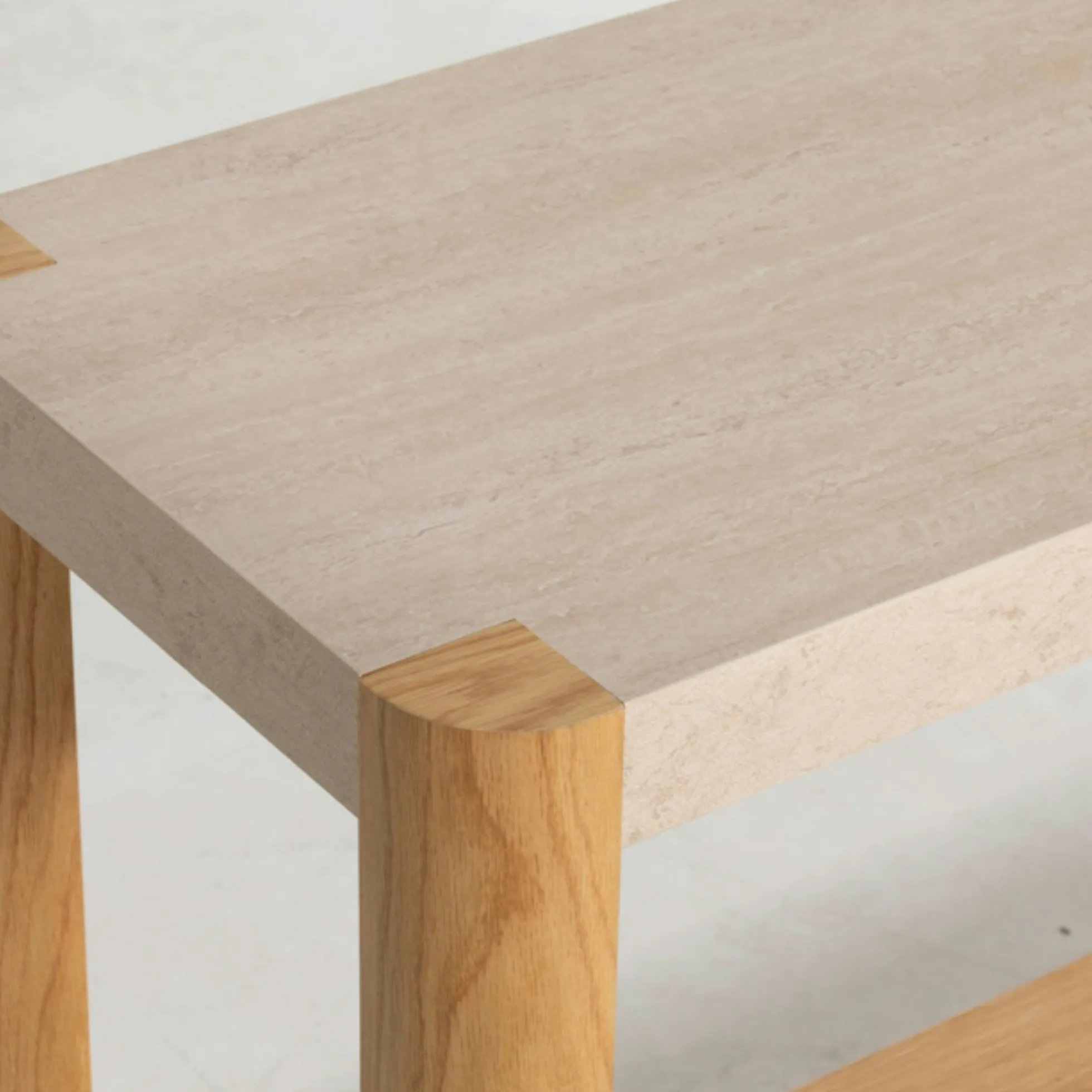 Console d'entrée en bois avec plateau effet travertin TREVI