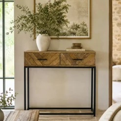 Console d'entrée en bois de manguier 2 tiroirs BRIX