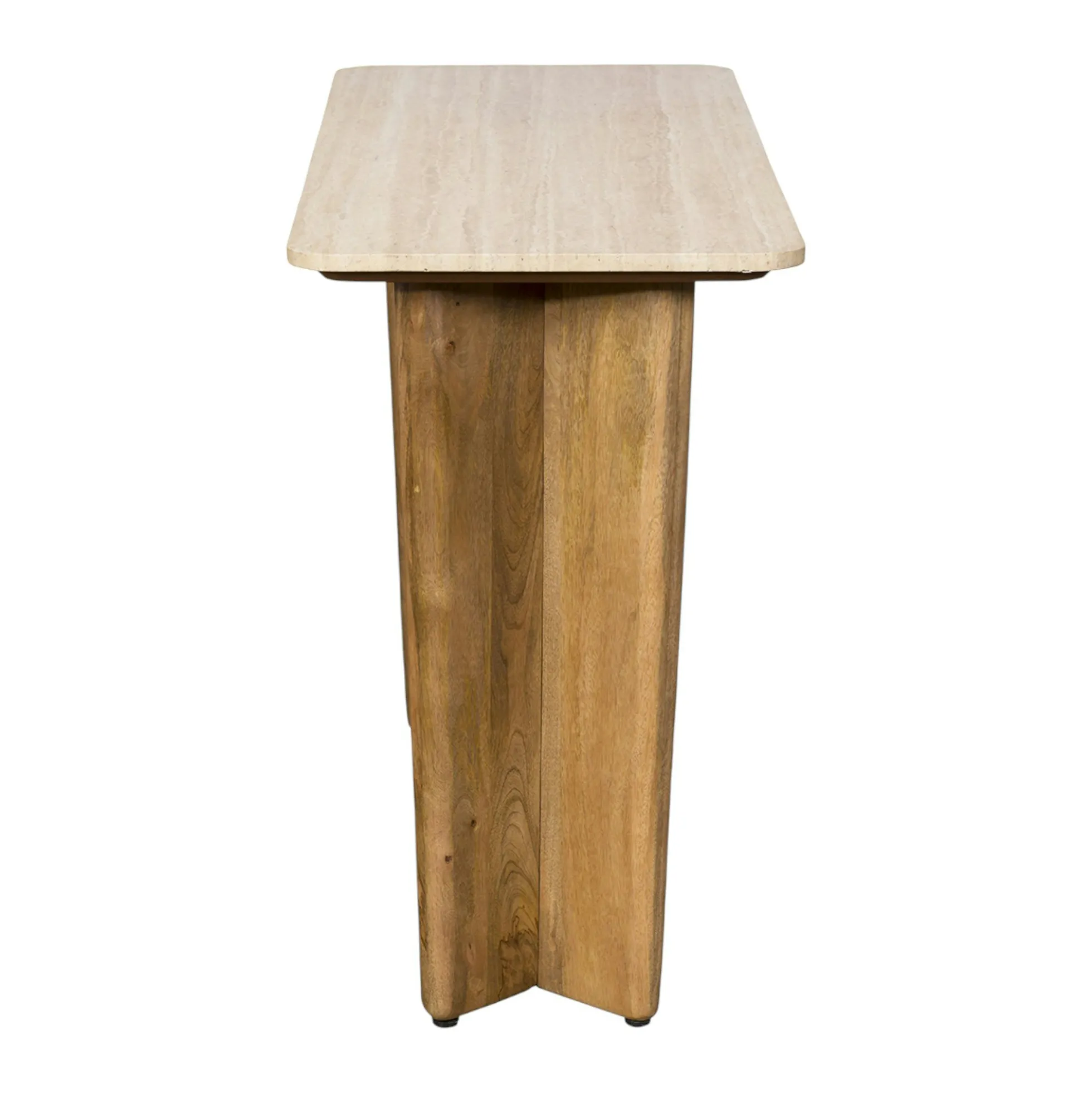 Console d'entrée en bois de manguier et travertin MOON