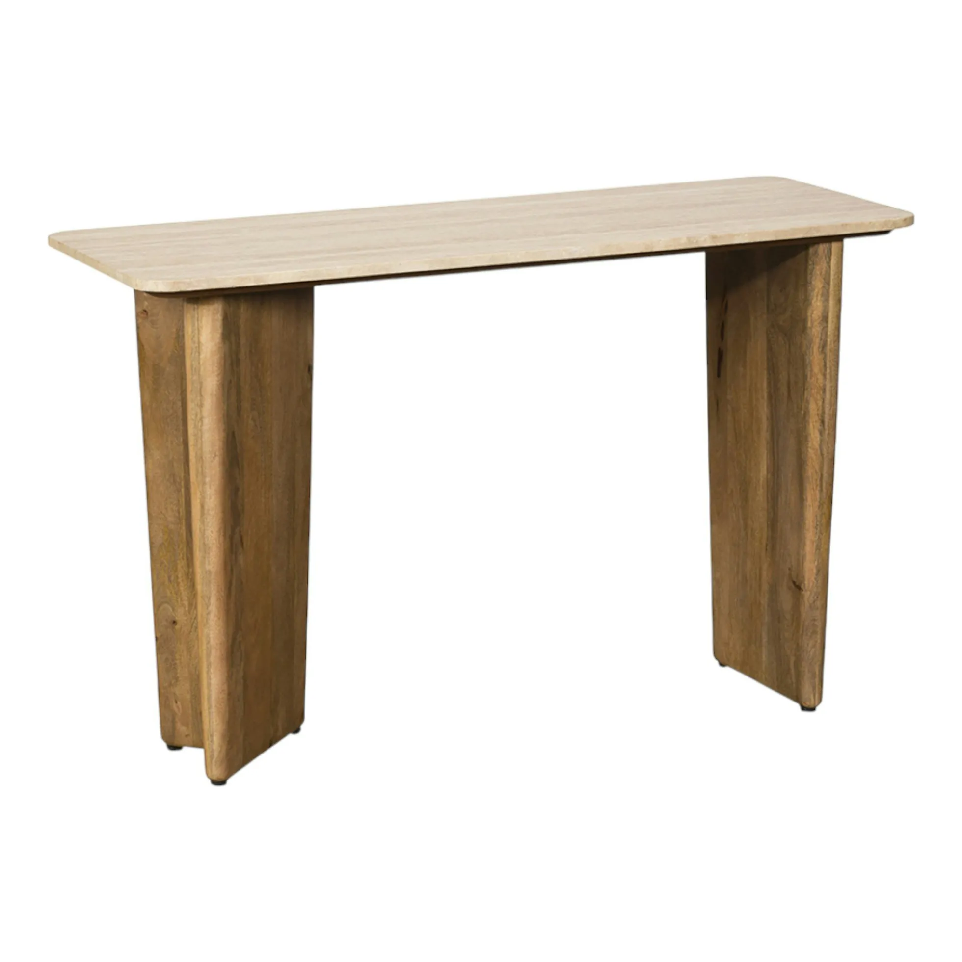 Console d'entrée en bois de manguier et travertin MOON