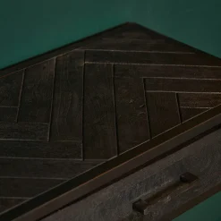 Console d'entrée en bois noir 2 tiroirs motif chevron ALVERA