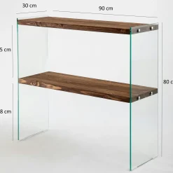 Console d'entrée minimaliste bois brun et verre LHASA