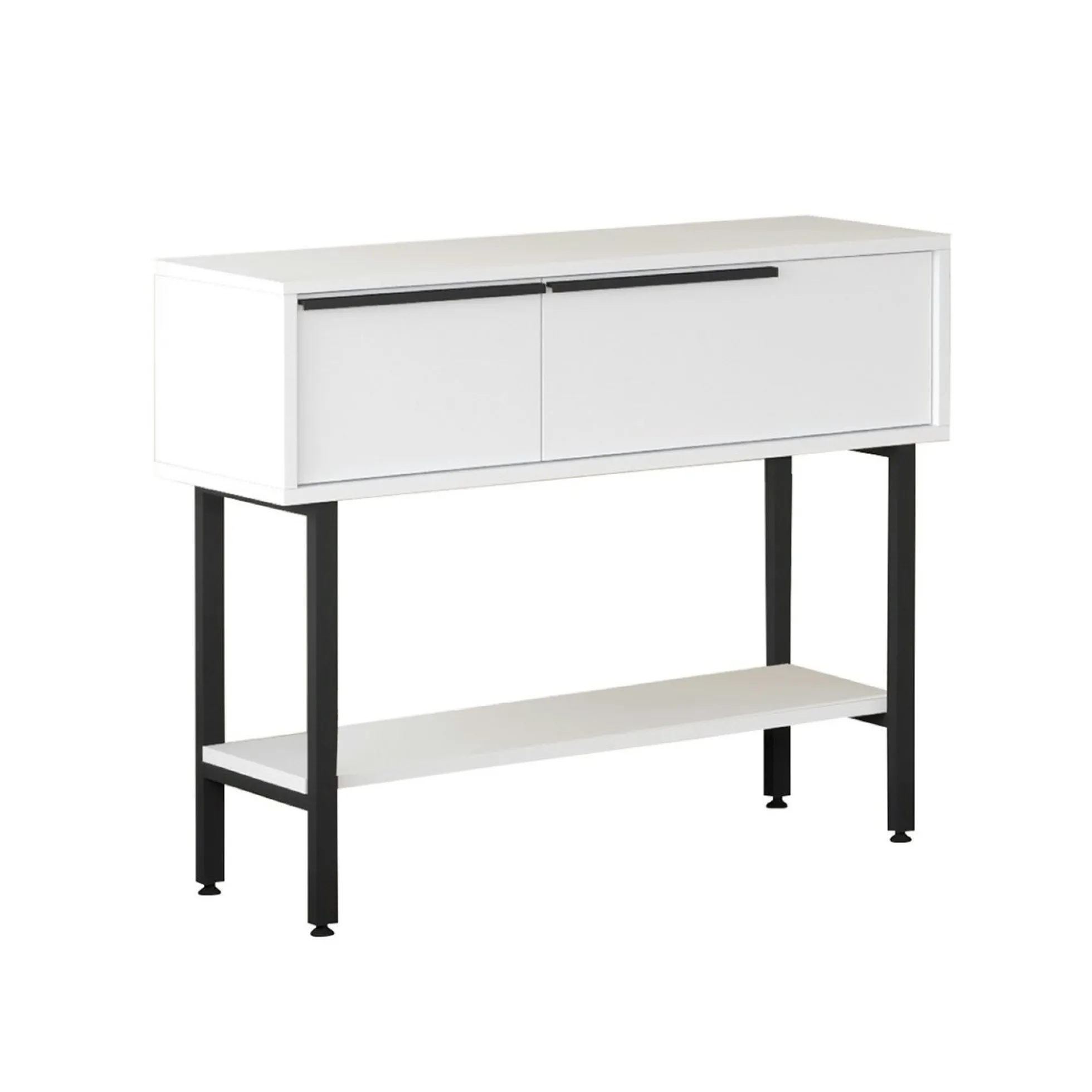 Console d'entrée moderne noir et blanc et miroir rond JENA