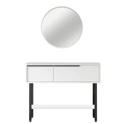 Console d'entrée moderne noir et blanc et miroir rond JENA