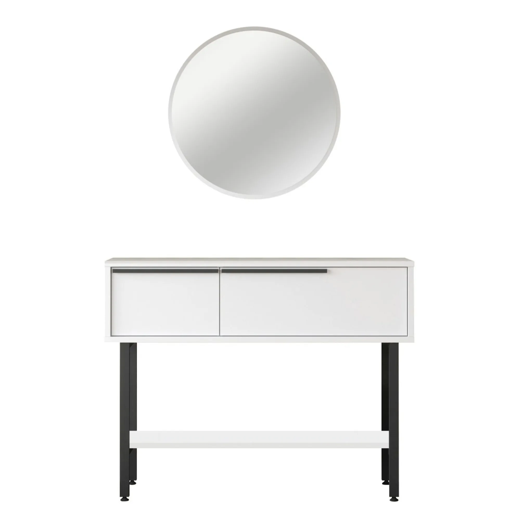 Console d'entrée moderne noir et blanc et miroir rond JENA
