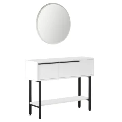 Console d'entrée moderne noir et blanc et miroir rond JENA