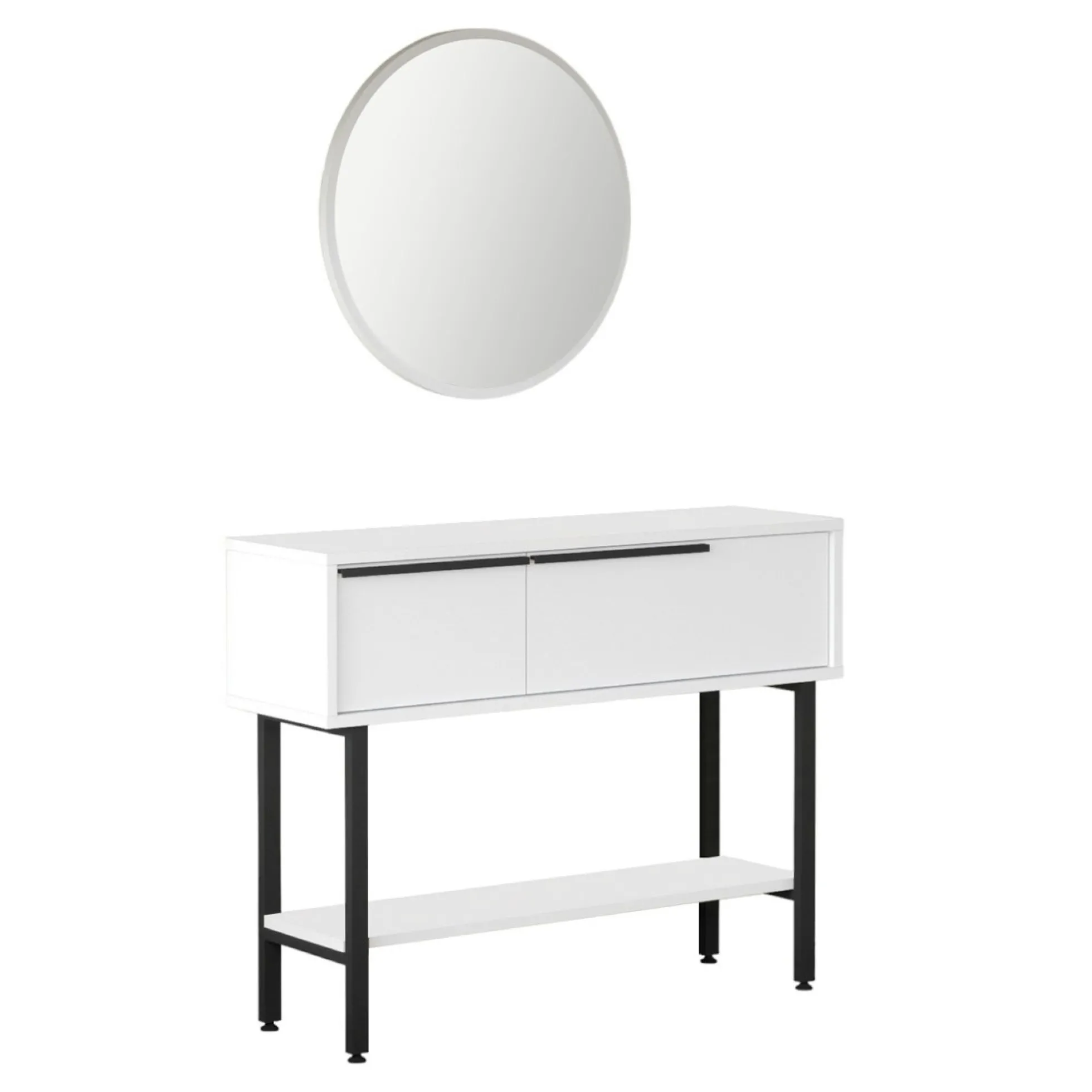 Console d'entrée moderne noir et blanc et miroir rond JENA