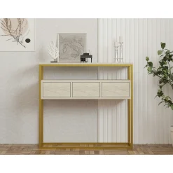Console d'entrée rangements fermés, effet marbre beige JENA