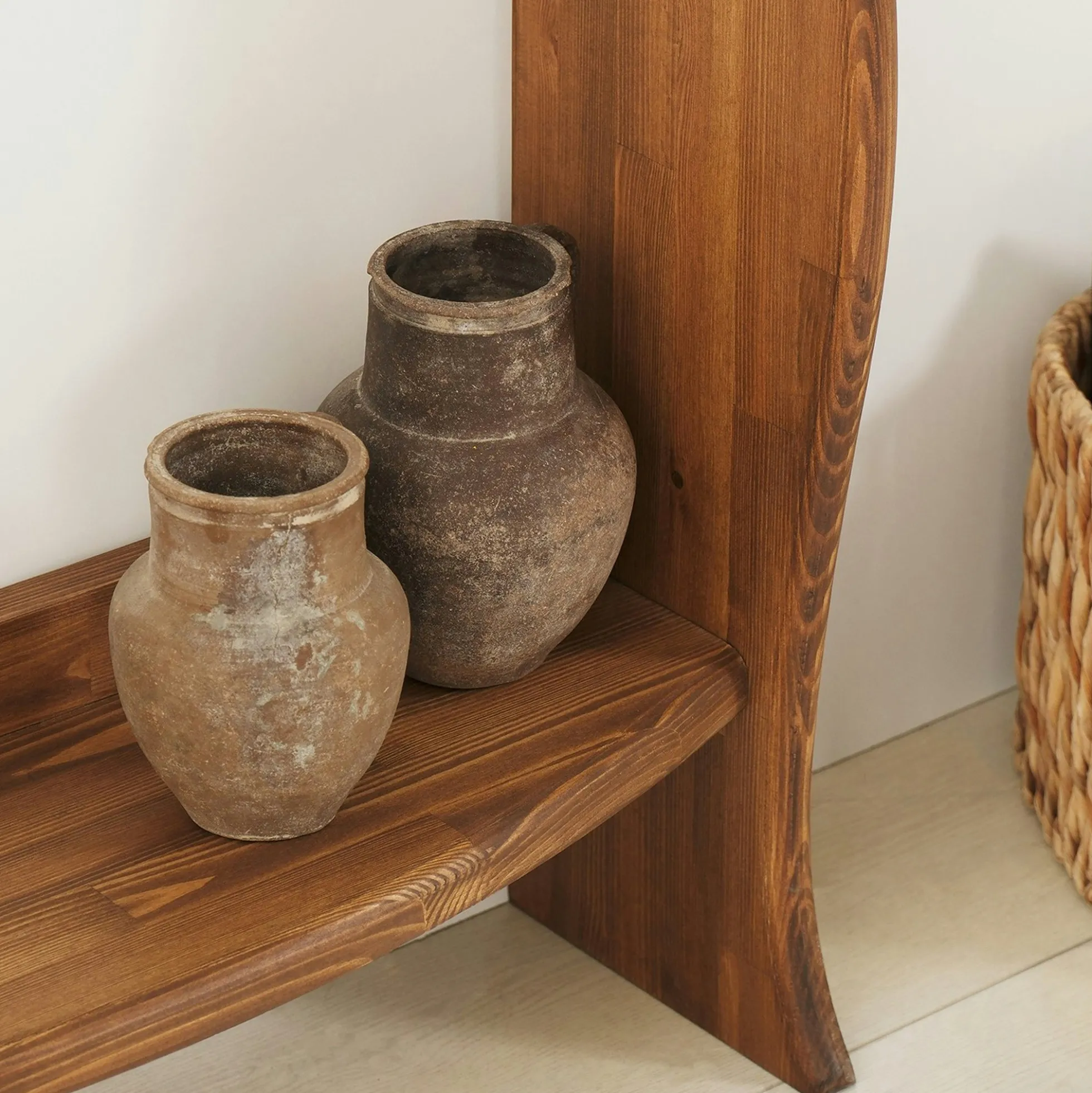 Console d'entrée vintage - bois brun, verre ANZIO