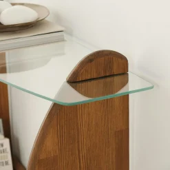 Console d'entrée vintage - bois brun, verre ANZIO