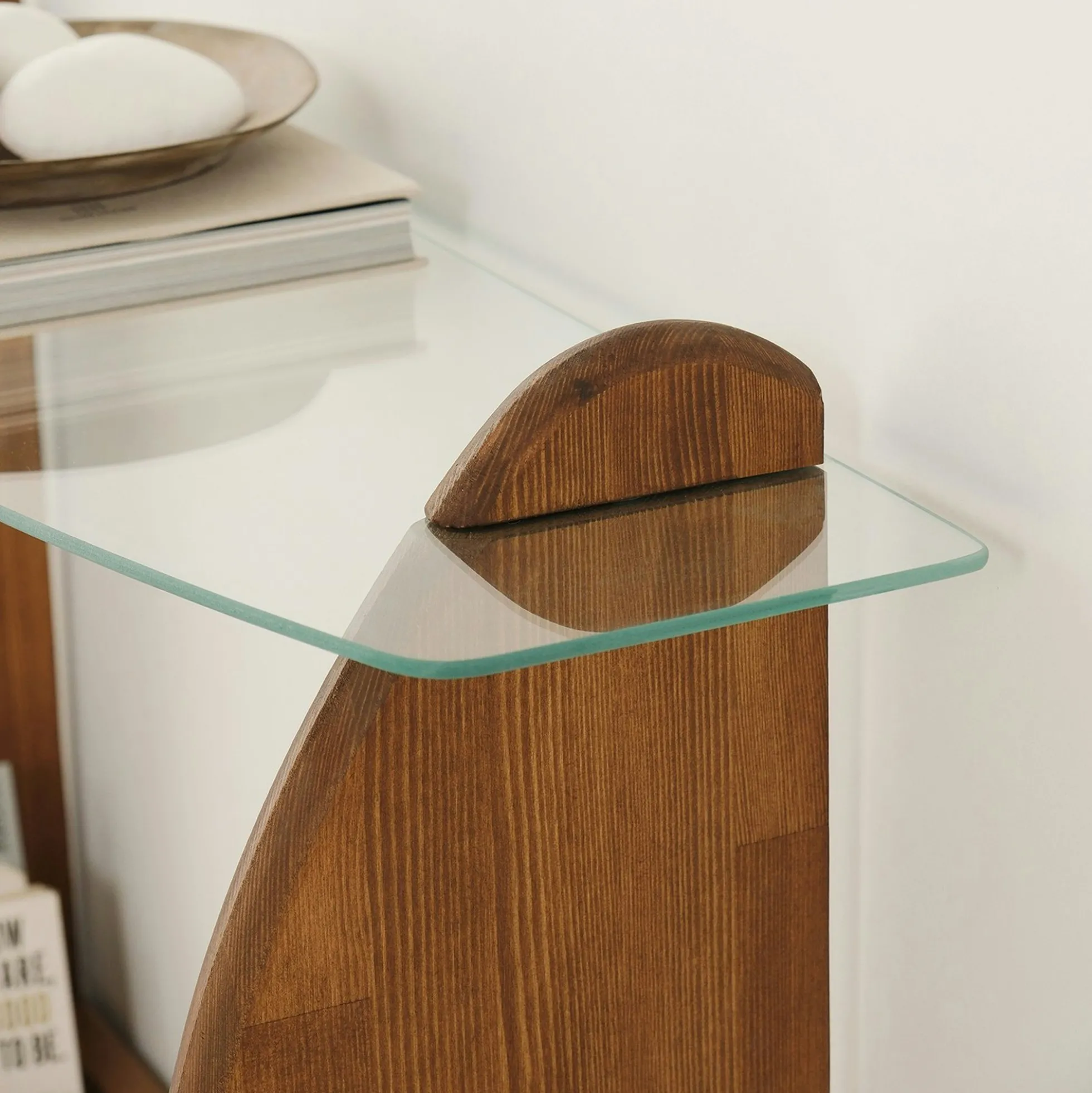 Console d'entrée vintage - bois brun, verre ANZIO