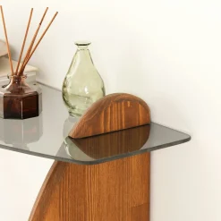 Console d'entrée vintage - bois brun, verre teinté ANZIO