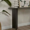 Console de salon noire ovale - pieds en V, effet bois MARFA