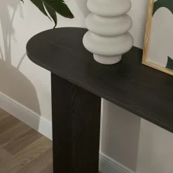 Console de salon noire ovale - pieds en V, effet bois MARFA