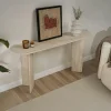 Console de salon ovale effet travertin - pieds en V MARFA