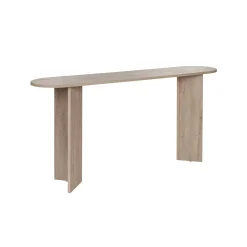 Console de salon ovale effet travertin - pieds en V MARFA