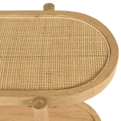Console en mindi avec tablette supérieure en rotin naturel TIVARO