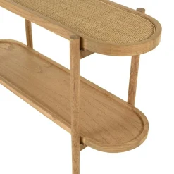 Console en mindi avec tablette supérieure en rotin naturel TIVARO