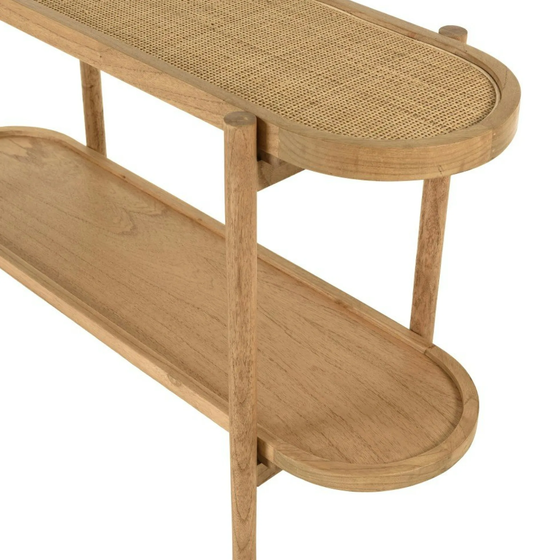 Console en mindi avec tablette supérieure en rotin naturel TIVARO