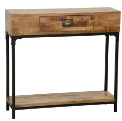 Console entrée rétro bois d'hévéa métal LOFT