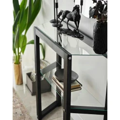 Console en verre et bois anthracite - 2 plateaux LHASA