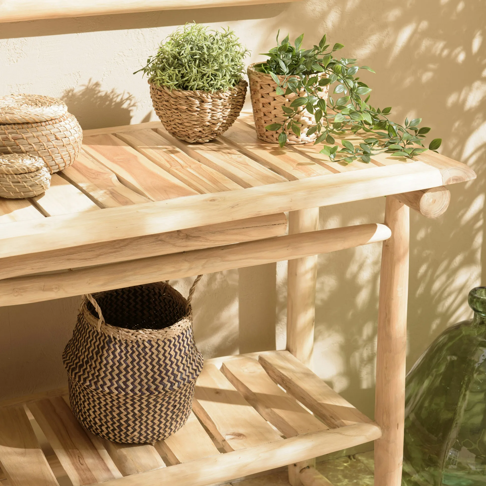 Console exotique teck naturel double plateau MANAK