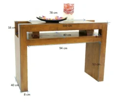 Console Hévéa 2 niches intégrées dans son double plateaux 110x40x78cm OLGA