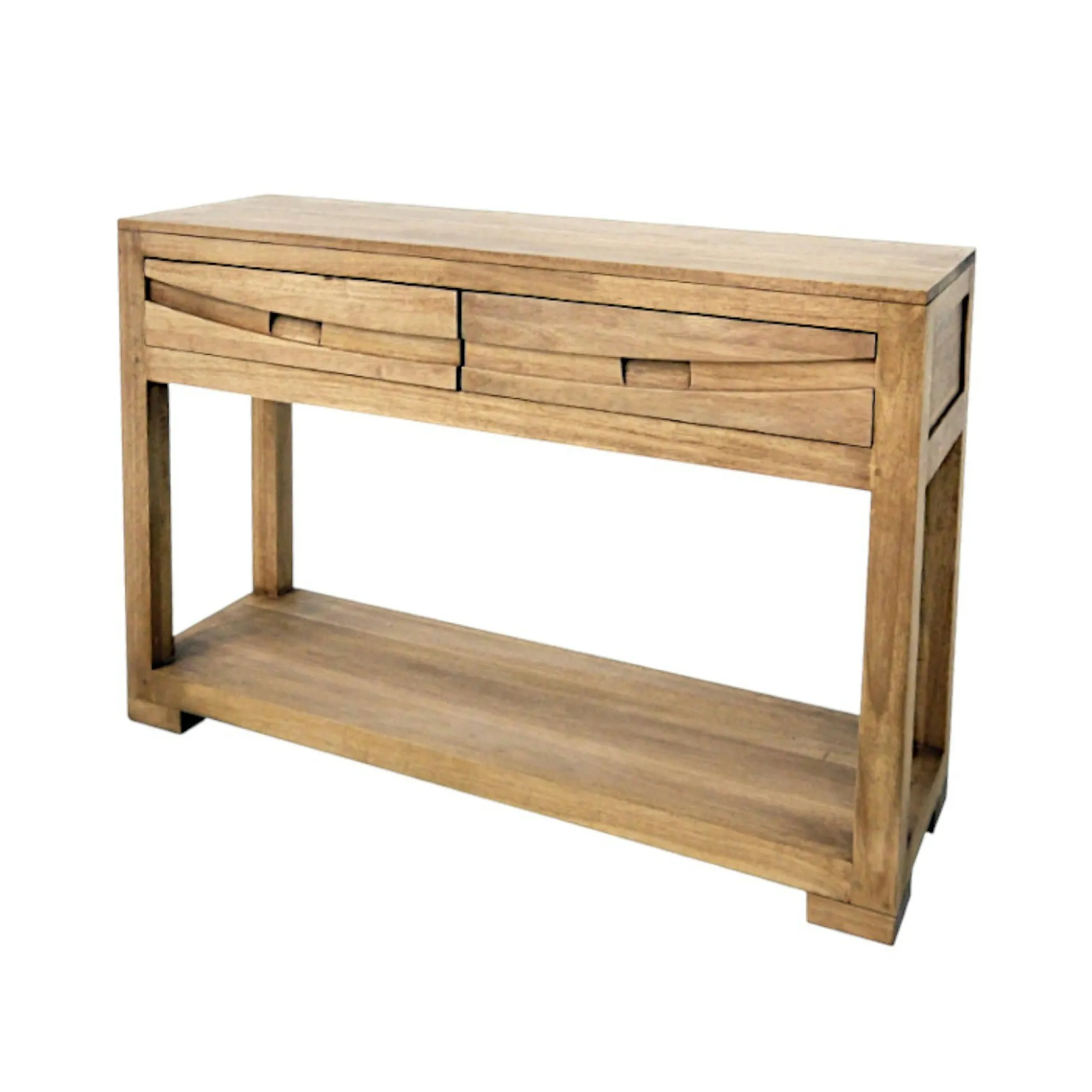 Console Hévéa 2 tiroirs, double plateaux 110x34x76cm NIAGARA