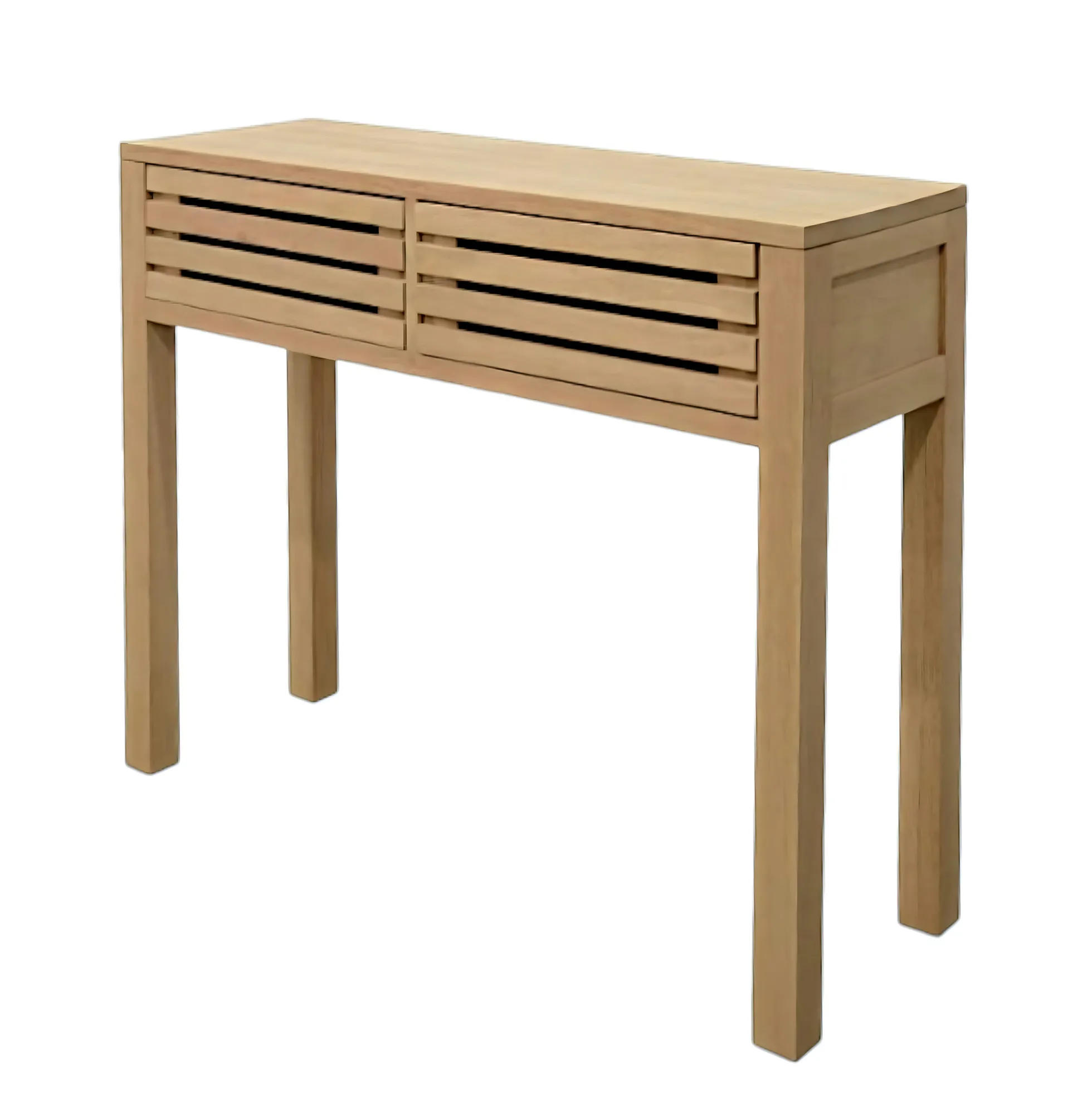 Console Hévéa 2 tiroirs façade Persienne 90x30x75cm NEW ORLEANS