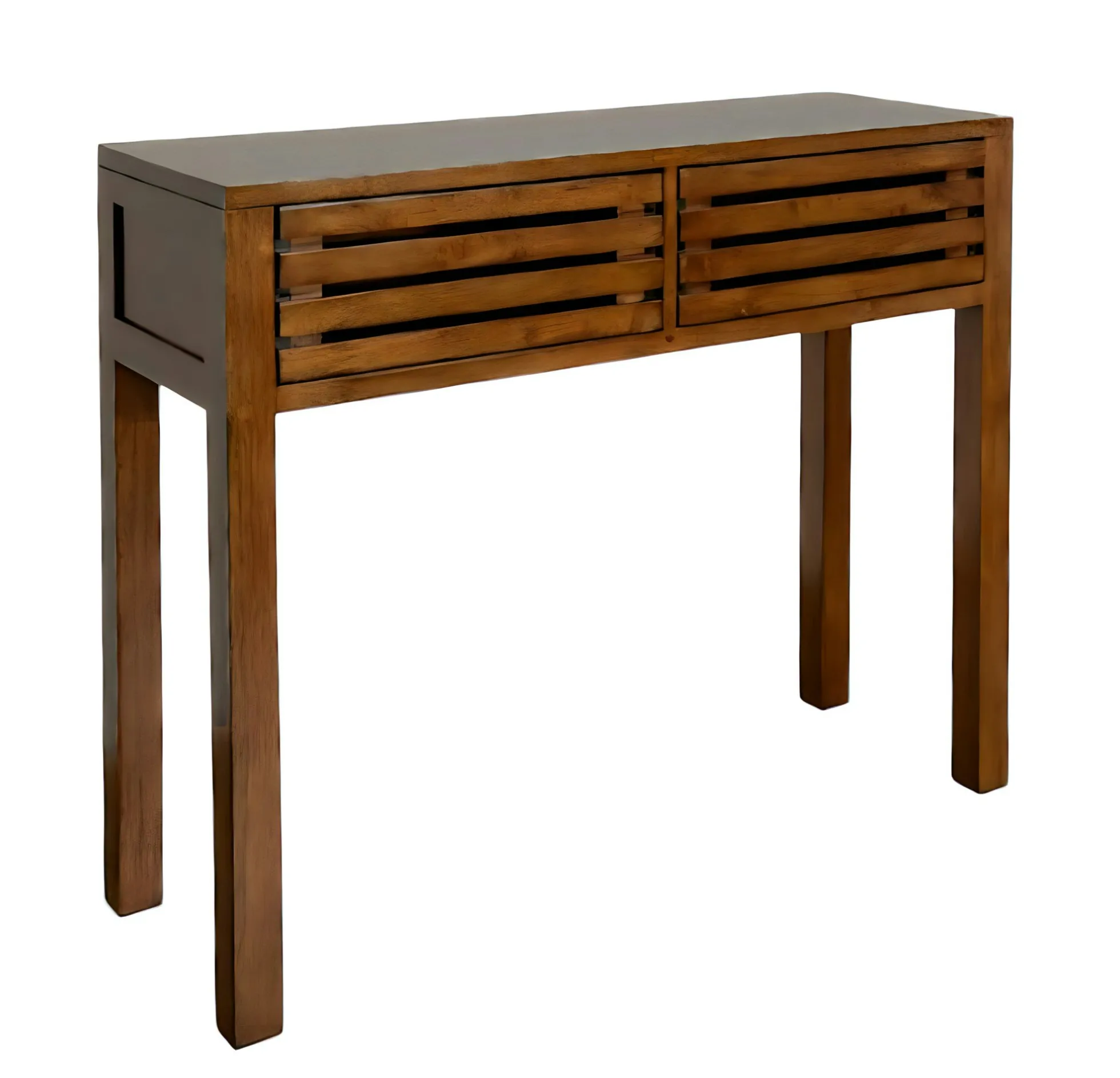 Console Hévéa 2 tiroirs façade Persienne 90x30x75cm NEW ORLEANS