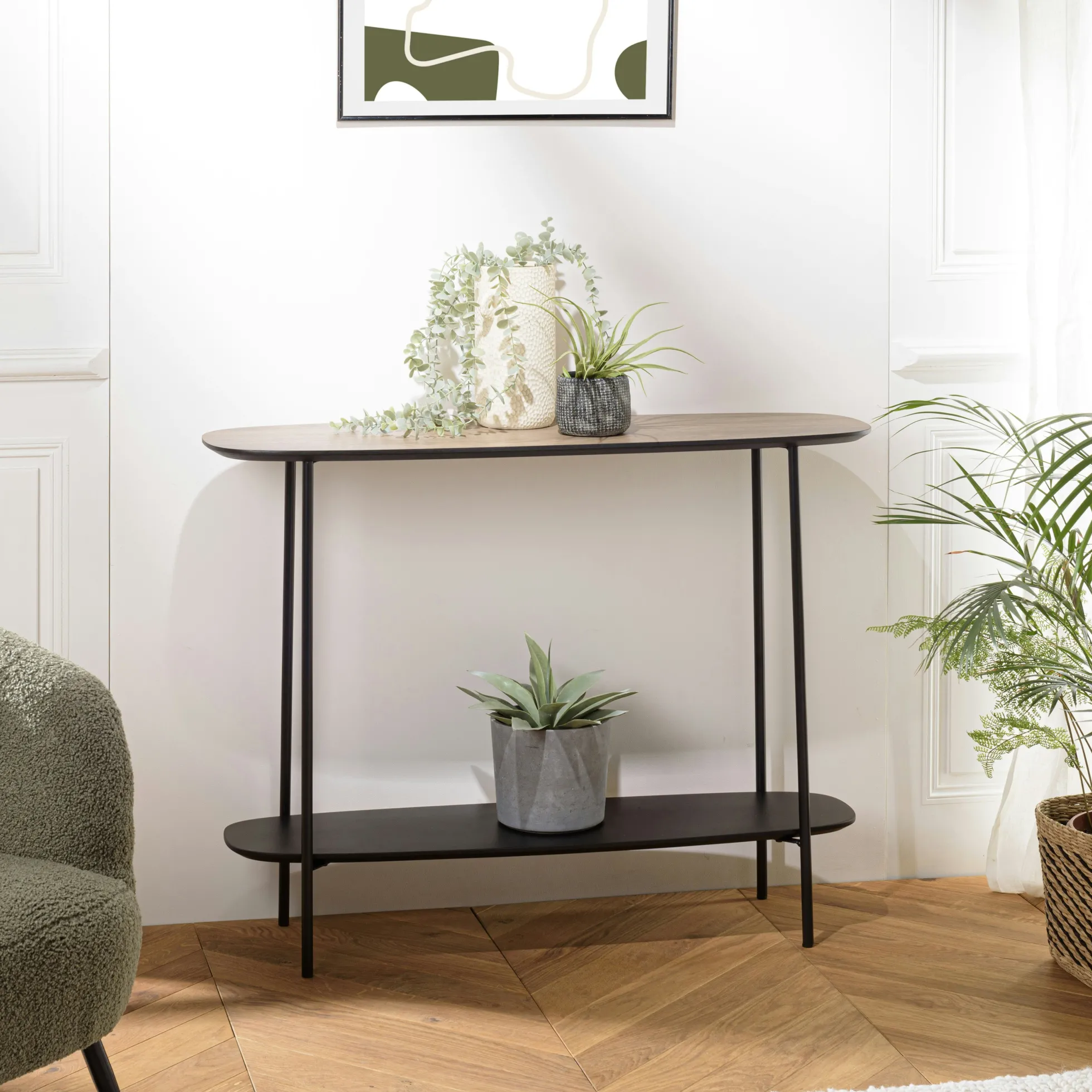 Console moderne 2 plateaux bords arrondis LANDAISE