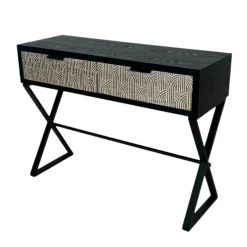 Console 2 tiroirs bois et métal décor art-déco
