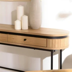 Console 2 tiroirs bords arrondis décor strié JINAN