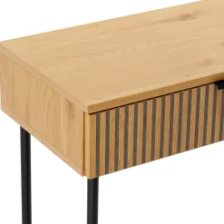 Console 2 tiroirs décor effet bois rainuré noir/naturel OLETTA