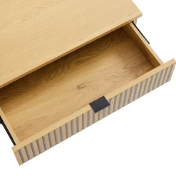 Console 2 tiroirs décor effet bois rainuré noir/naturel OLETTA