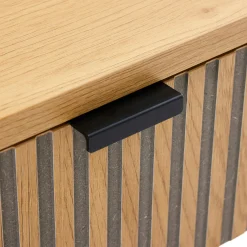Console 2 tiroirs décor effet bois rainuré noir/naturel OLETTA