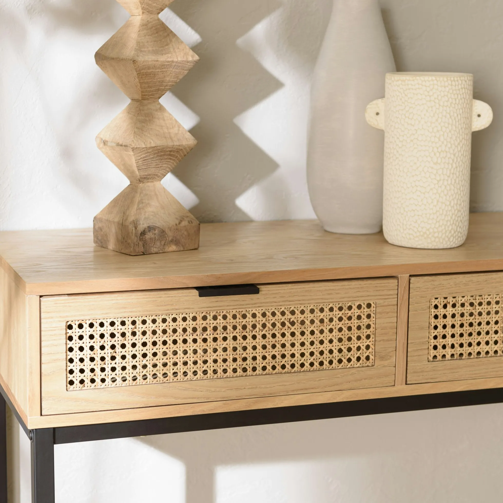 Console 2 tiroirs en cannage rotin naturel PALMA