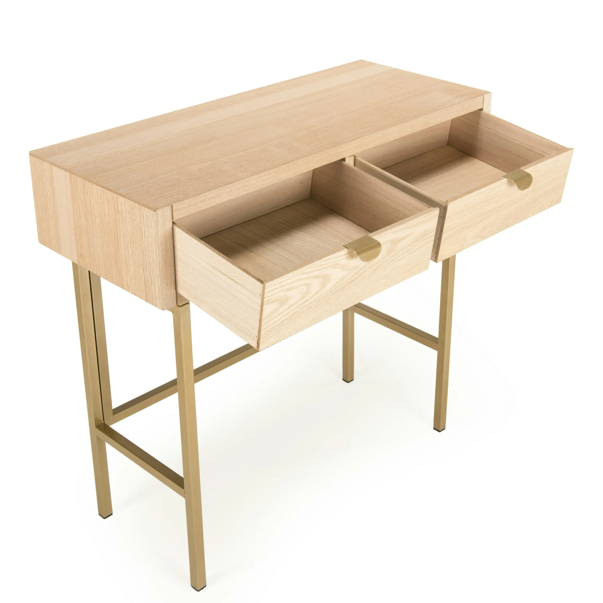 Console 2 tiroirs pieds et poignées dorés CORDOUE