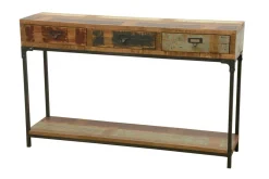 Console 3 tiroirs, 1 plateau bas en Hévéa recyclé coloré et métal 120x30x75 LOFT COLORS