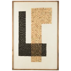 Décoration murale bois et tissu mosaïques beiges/noires 82 x 122 cm DENVER