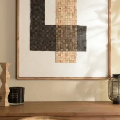 Décoration murale bois et tissu mosaïques beiges/noires 82 x 122 cm DENVER