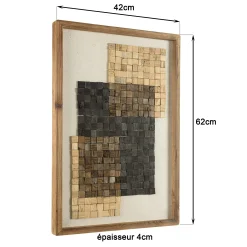 Décoration murale bois et tissu mosaïques beiges/noires 42 x 62 cm DENVER