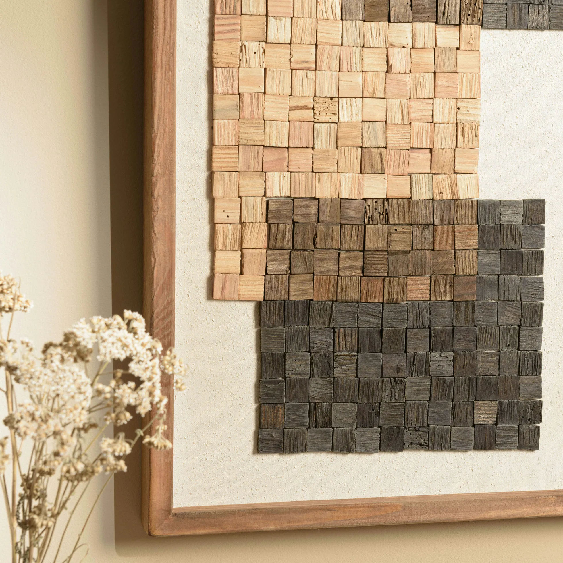 Décoration murale bois et tissu décor 3 mosaïques 42 x 62 cm DENVER