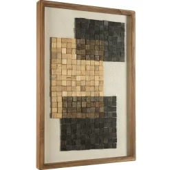 Décoration murale bois et tissu décor 3 mosaïques 42 x 62 cm DENVER