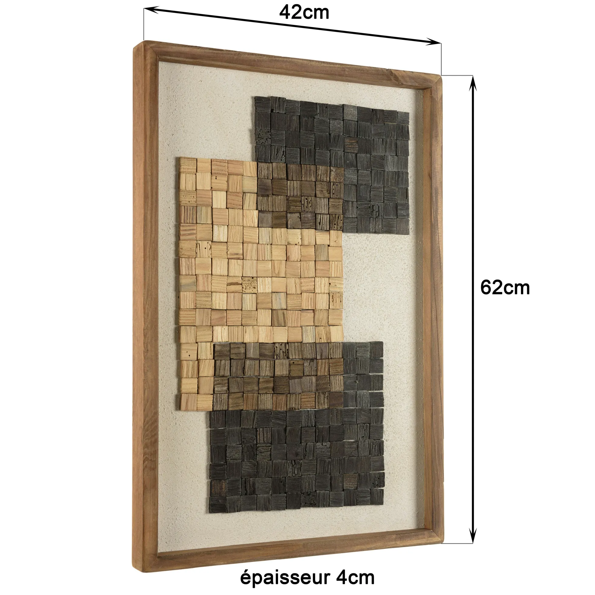 Décoration murale bois et tissu décor 3 mosaïques 42 x 62 cm DENVER