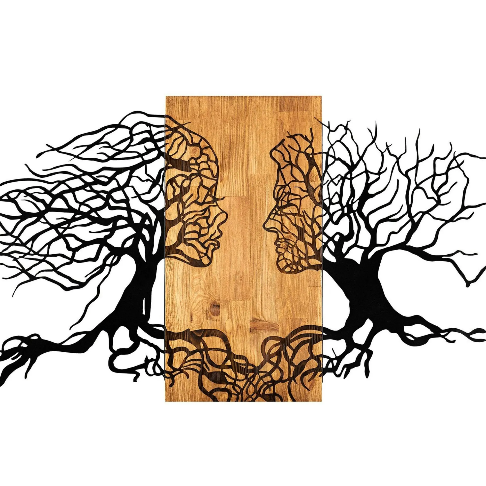 Décoration murale chambre – visages stylisés métal et bois